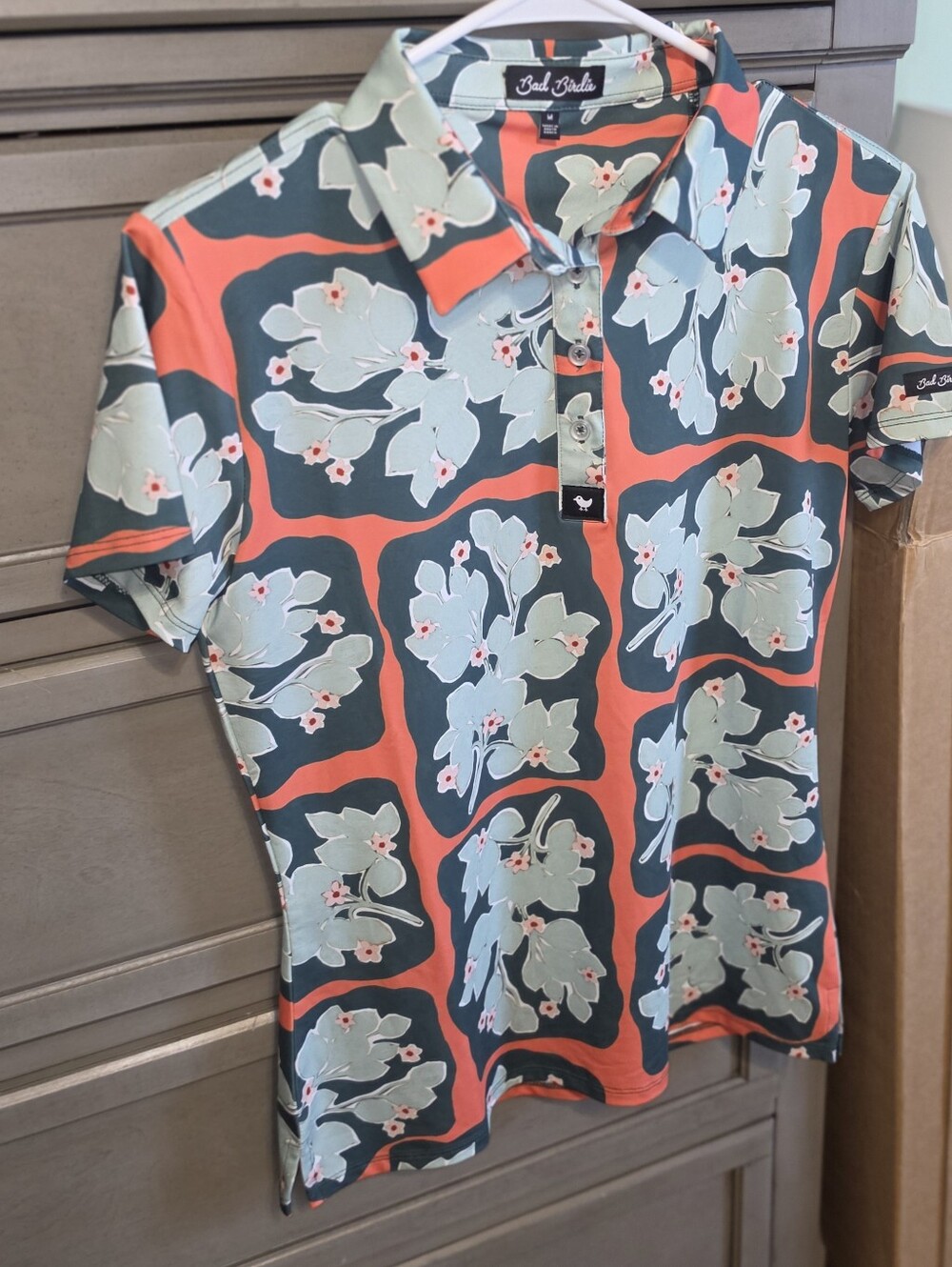 Bad Birdie Coral & Sage Floral Women's Polo